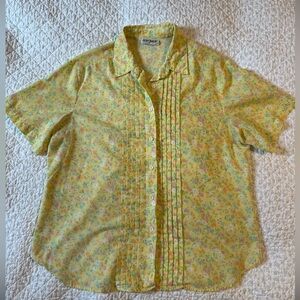 VINTAGE Floral Yellow Button-Up Blouse